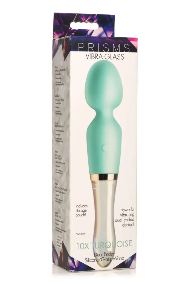 XR Brands Prism Vibra Glass 10X Turquoise Dual Ended Wand by XR Brands Dildos