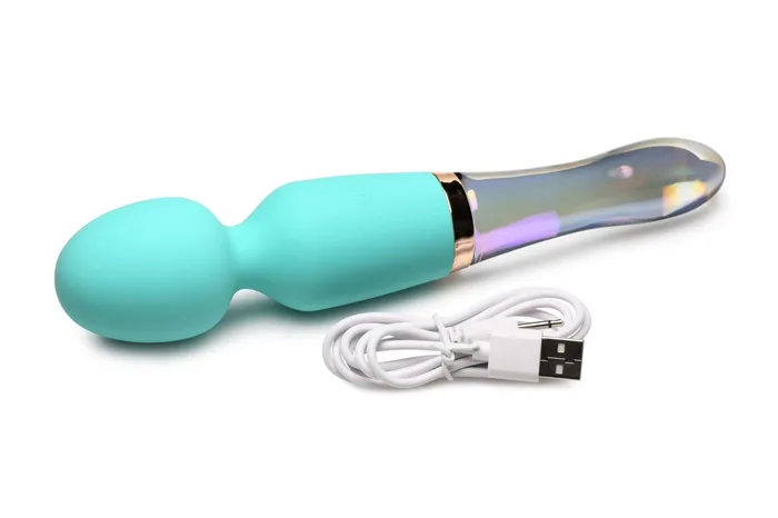 XR Brands Prism Vibra Glass 10X Turquoise Dual Ended Wand by XR Brands Dildos