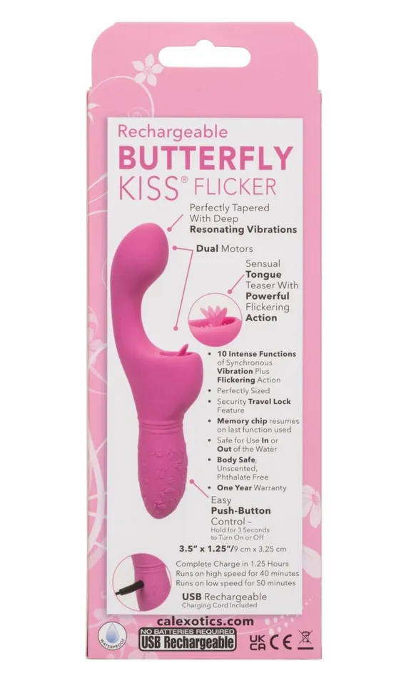 Rechargeable Butterfly Kiss Flicker Pink CalExotics Vibrators Rechargeable Butterfly Kiss Flicker Pink CalExotics Vibrators