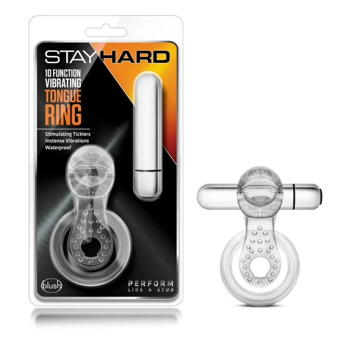 Stay Hard 10 Function Vibrating Tongue Ring Clear Blush Novelties Male Sex Toys Stay Hard 10 Function Vibrating Tongue Ring Clear Blush Novelties Male Sex Toys